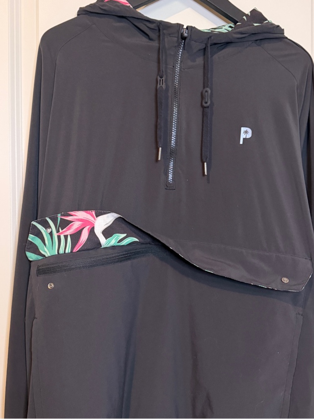 PUMA Palm Tree Crew Hoodie Pullover 1/4 Zip Black Floral Men's XXL Hooded Pocket - Picture 7 of 11
